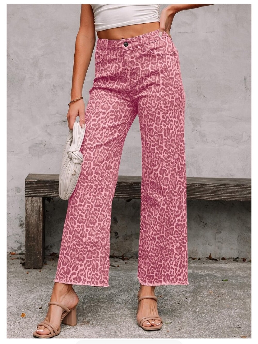 High-Rise Pink Leopard Print Wide-Leg Jeans - Women. NWT Multiple Sizes Availabl